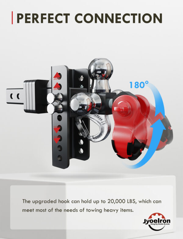 Heavy-Duty Adjustable Tri-Ball Hitch – 1-7/8", 2", 2-5/16", Fits 2" Receiver, 10,000LBS - Image 3