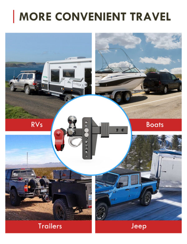 Heavy-Duty Adjustable Tri-Ball Hitch – 1-7/8", 2", 2-5/16", Fits 2" Receiver, 10,000LBS - Image 6