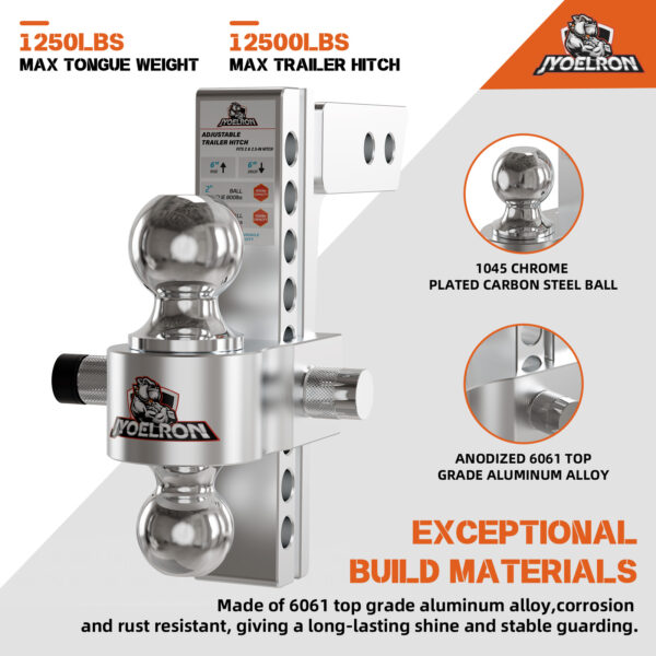 2" Receiver Hitch, 8" Drop/Rise, Dual Ball, 12,500 lbs - Image 2