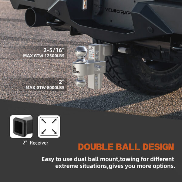 2" Receiver Hitch, 6" Drop/Rise, Dual Ball, 12,500 lbs - Image 3
