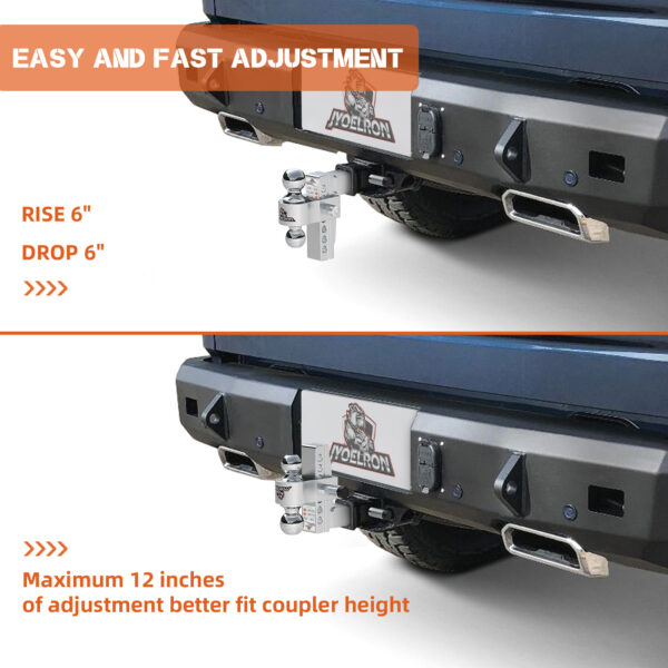 2" Receiver Hitch, 6" Drop/Rise, Dual Ball, 12,500 lbs - Image 4