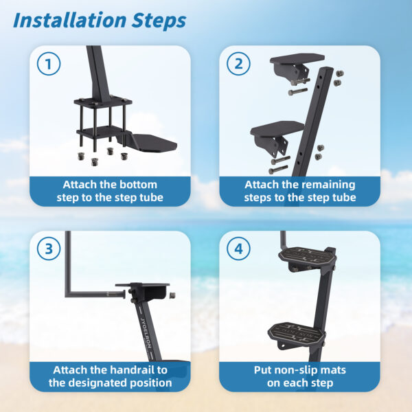 4-Step Boat Trailer Steps with Handrail - Image 4