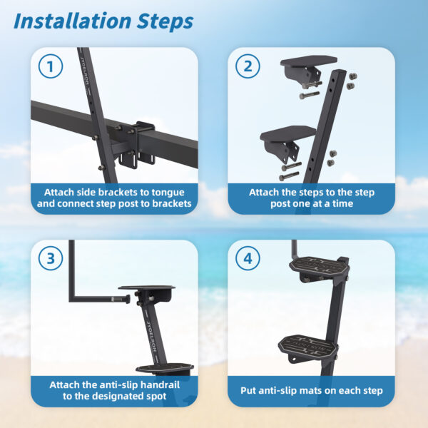 Side-Mount Boat Trailer Steps with Handrail - Image 4